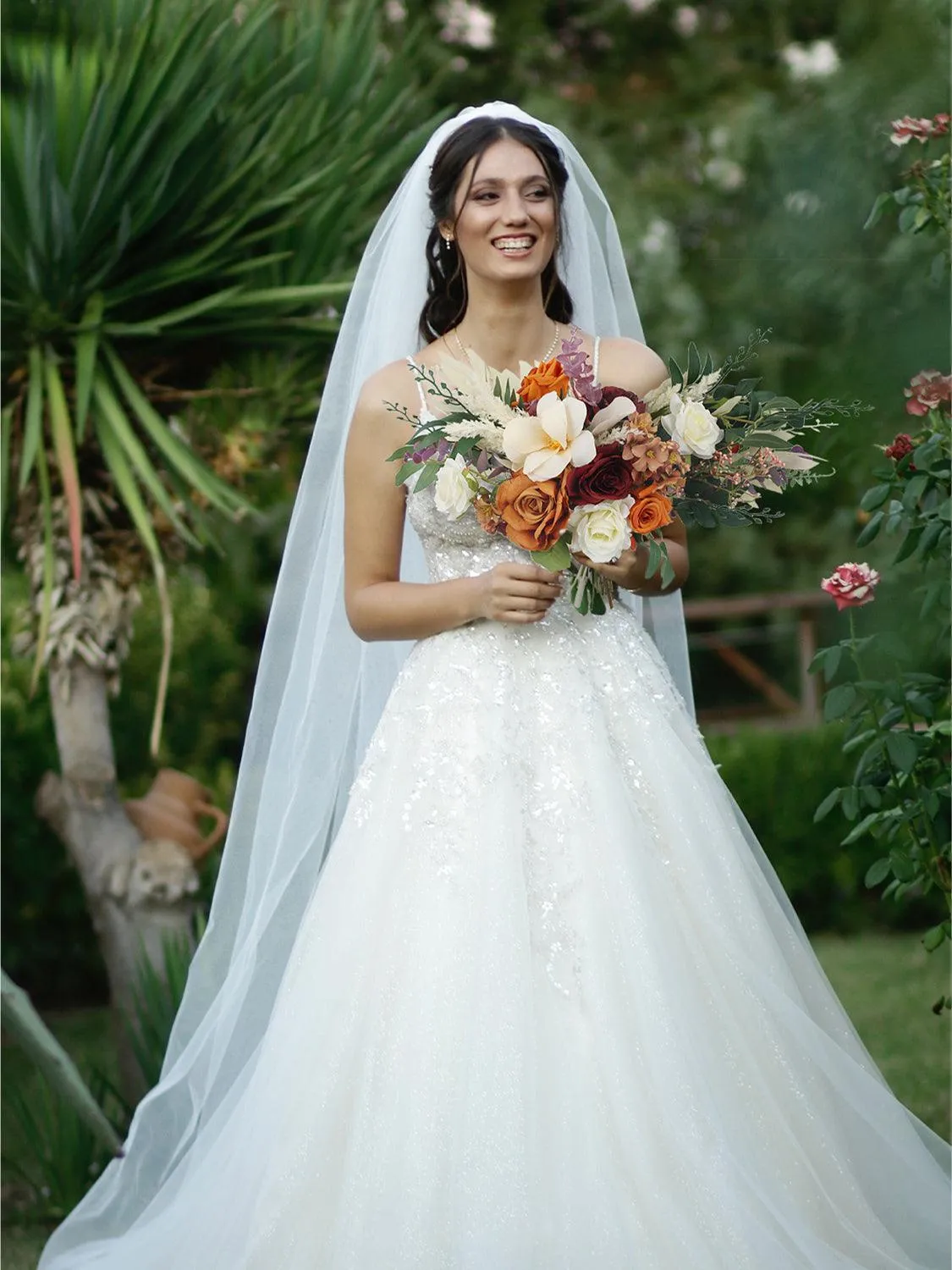 18.5 inch wide Boho Burnt Orange Bridal Bouquet