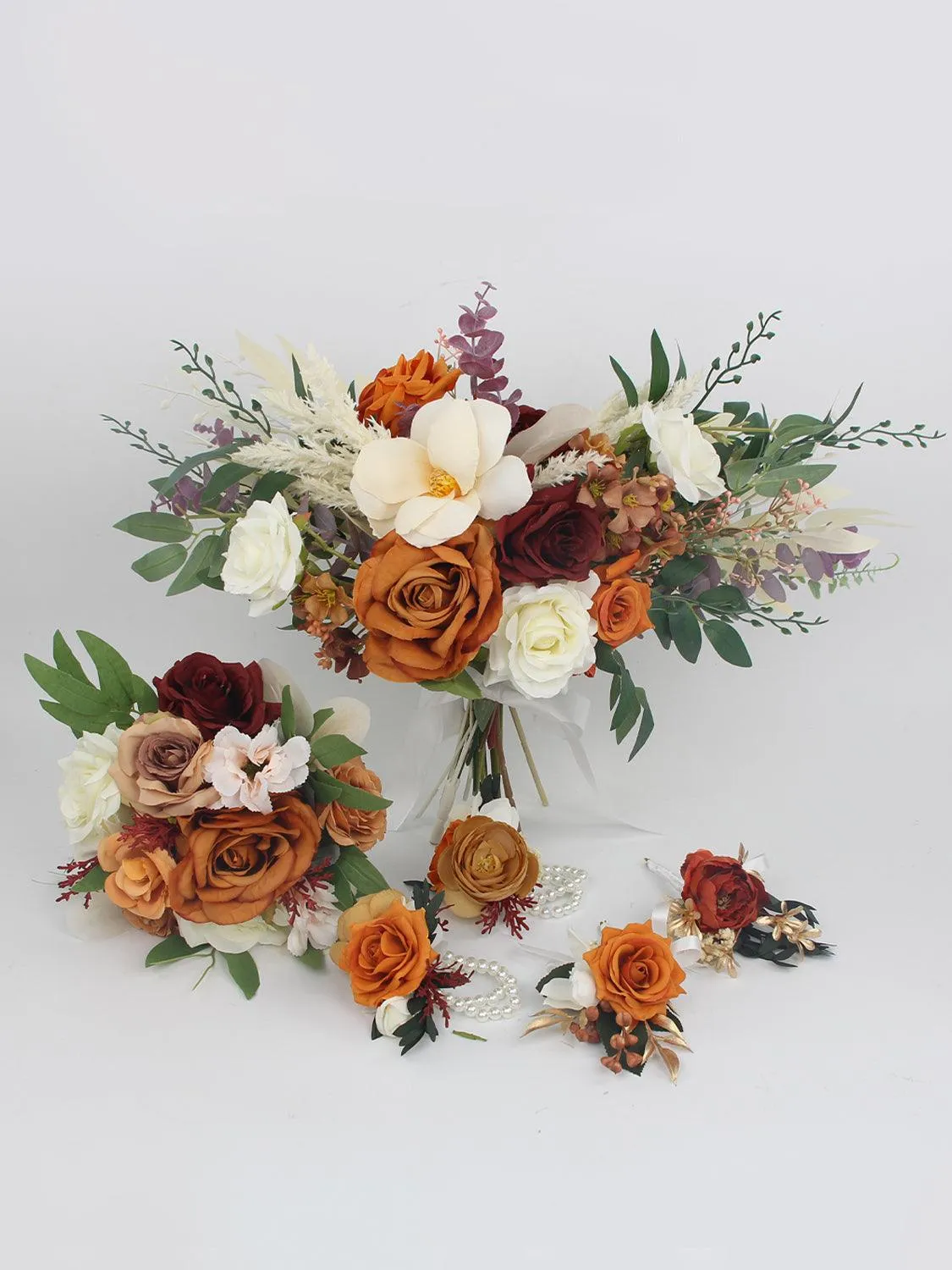 18.5 inch wide Boho Burnt Orange Bridal Bouquet