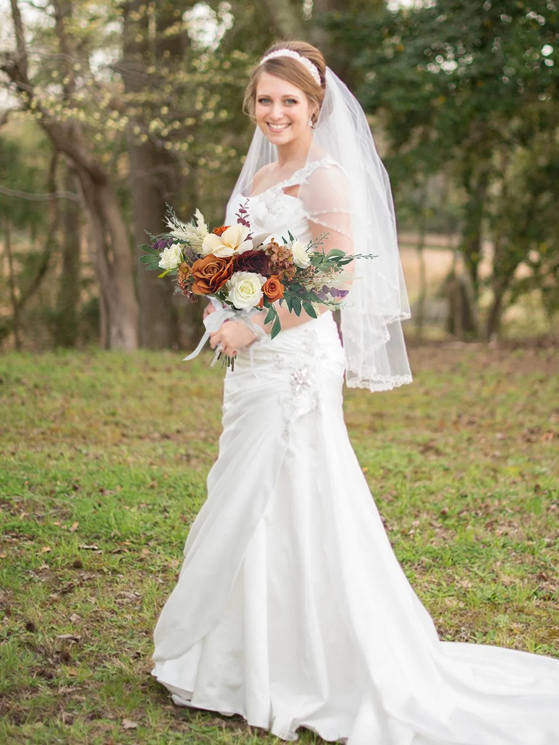 18.5 inch wide Boho Burnt Orange Bridal Bouquet