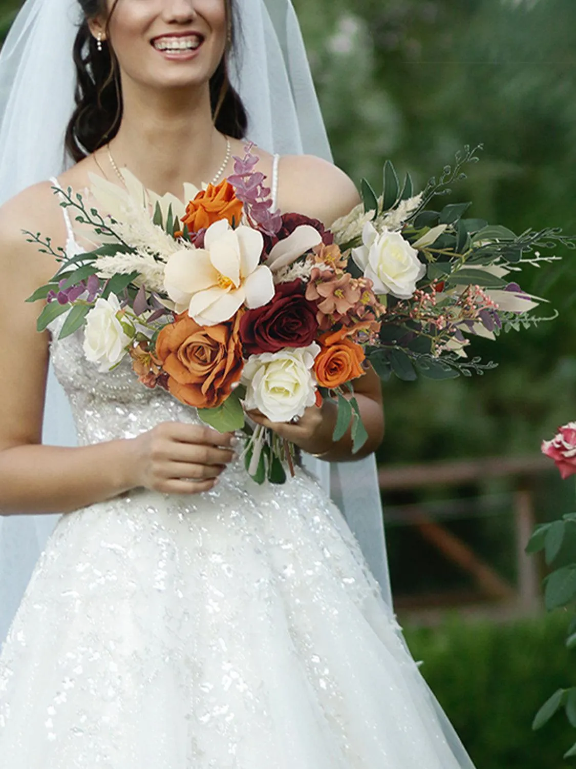 18.5 inch wide Boho Burnt Orange Bridal Bouquet