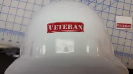2 - Veteran, Red on Reflective, Hard Hat, Tool Box, Lunch Box, Helmet Stickers .675" x 2.21"
