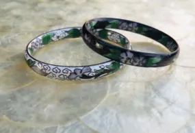 Antique Chinese Cloisonne Vintage Enamel Multicolor Bangle Bracelet Set of 2