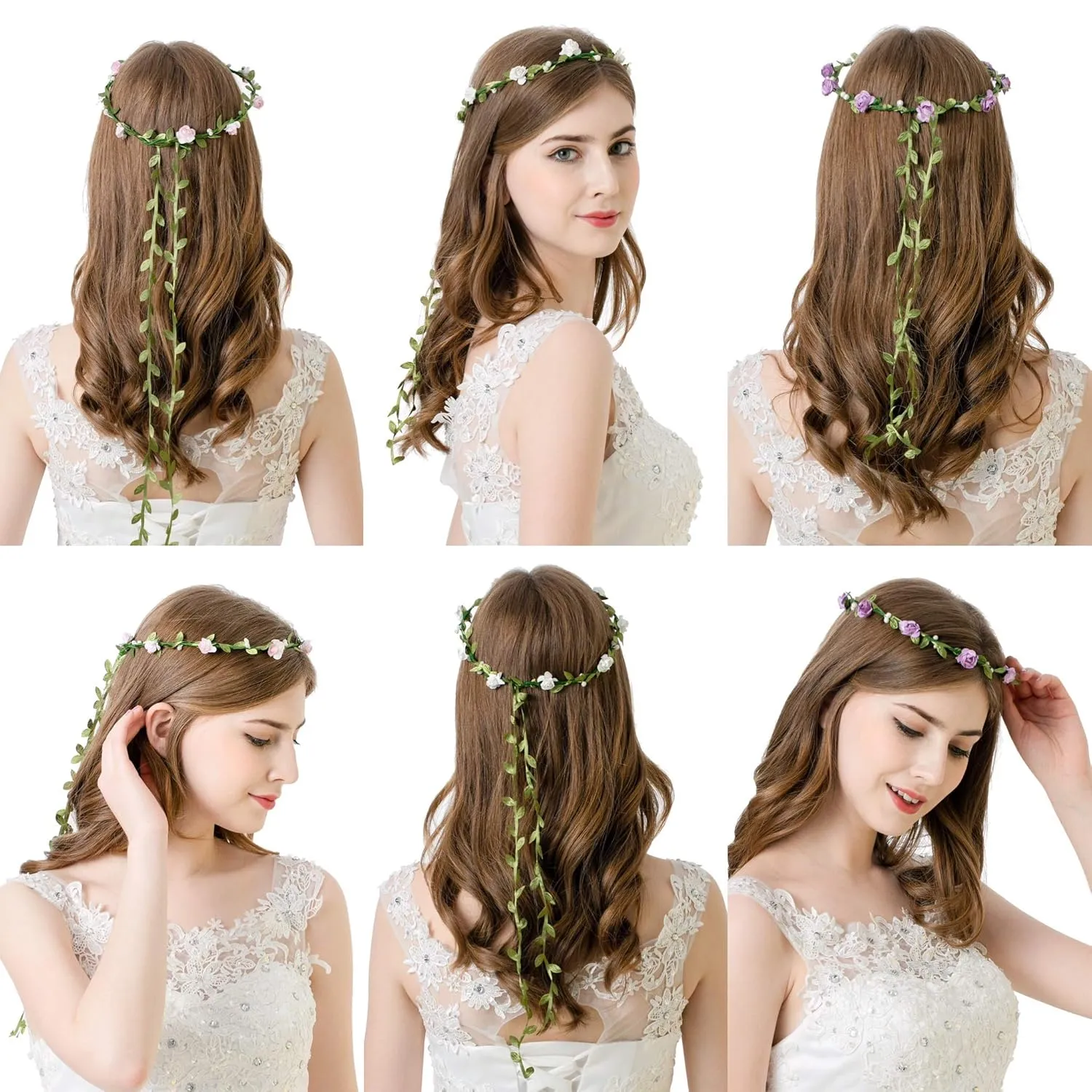 AWAYTR Fashion for Bohemian Style Wedding Bride Bridal Headdress Floral Flower Garland Headwear Headbands (Cream white)