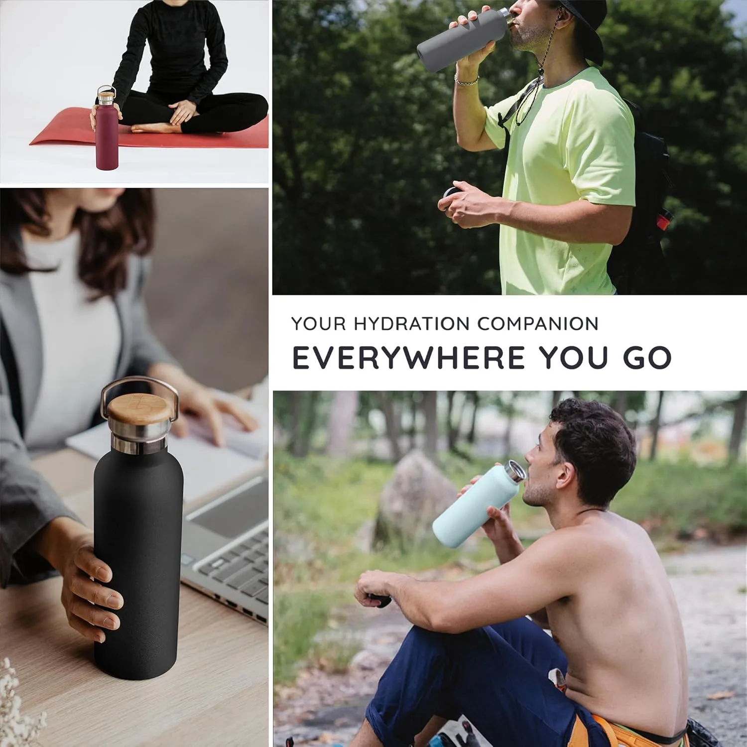 Bambaw 12 oz Stainless Steel Water Bottle, Aegean Blue, 350 ml, Double Wall Insulated, Leakproof, Dishwasher Safe, BPA Free