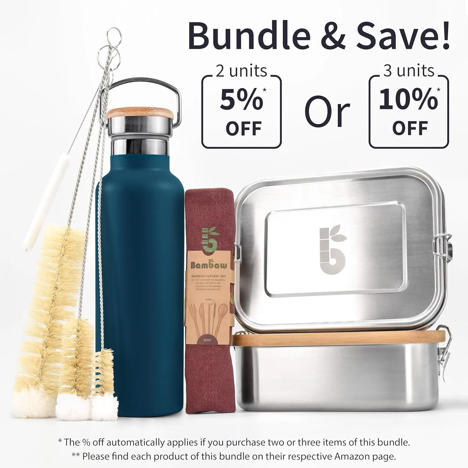 Bambaw 12 oz Stainless Steel Water Bottle, Aegean Blue, 350 ml, Double Wall Insulated, Leakproof, Dishwasher Safe, BPA Free