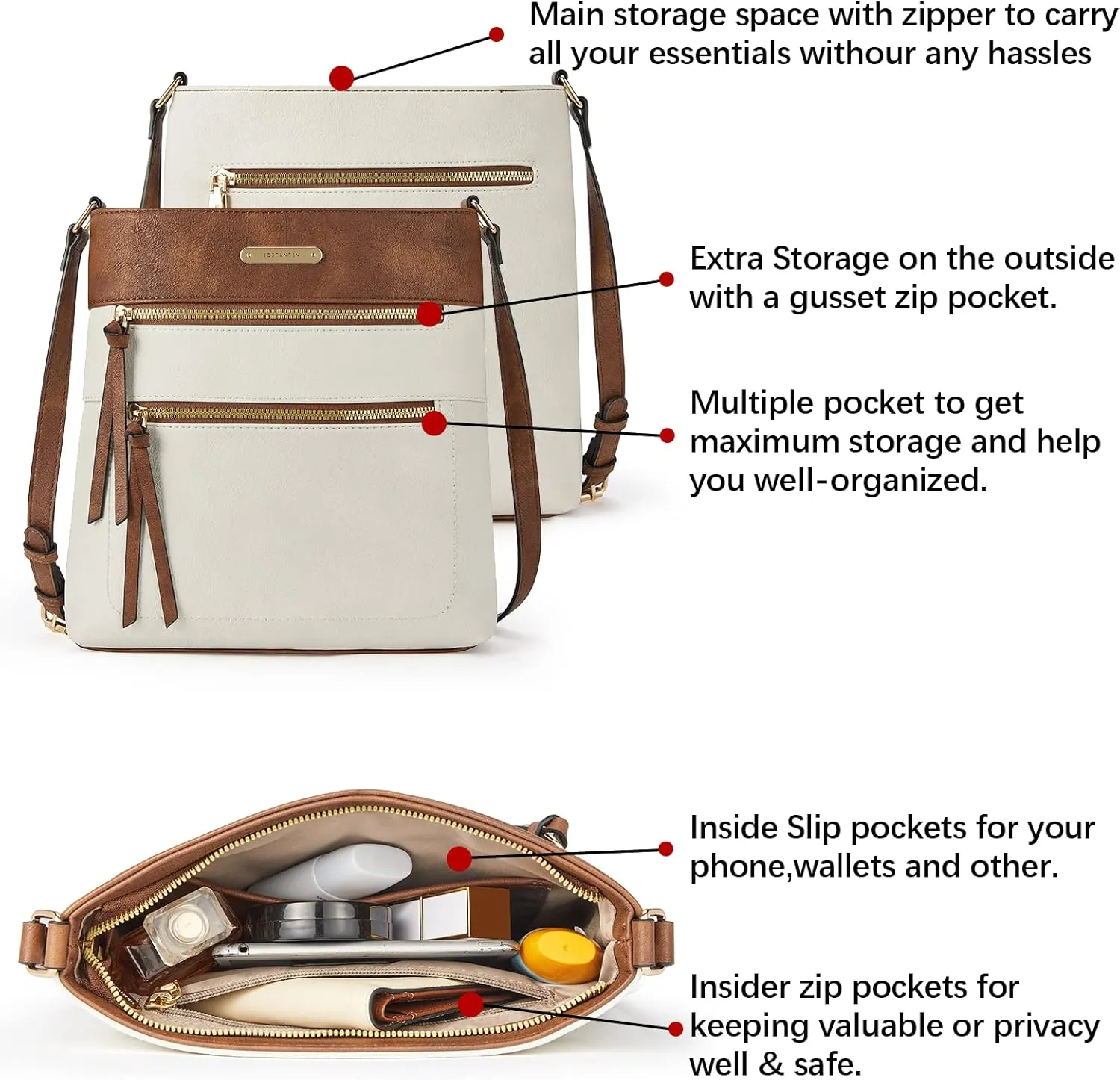 BOSTANTEN Crossbody Bags Purses for Women Trendy Soft Vegan Leather Shoulder Handbags with Adjustable Strap Zipper Pocket