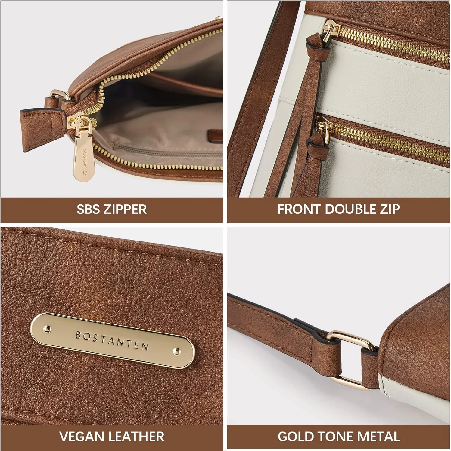 BOSTANTEN Crossbody Bags Purses for Women Trendy Soft Vegan Leather Shoulder Handbags with Adjustable Strap Zipper Pocket