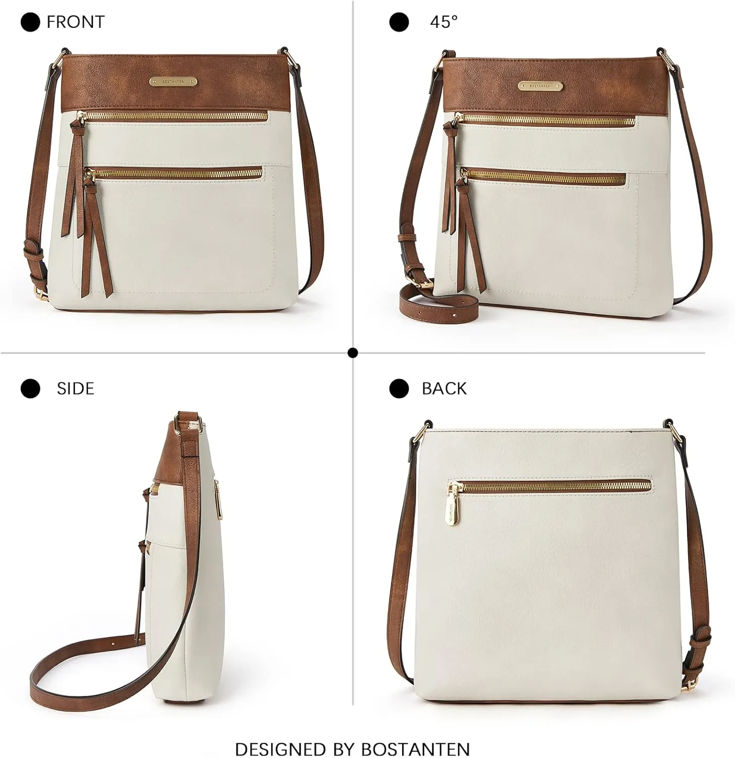 BOSTANTEN Crossbody Bags Purses for Women Trendy Soft Vegan Leather Shoulder Handbags with Adjustable Strap Zipper Pocket