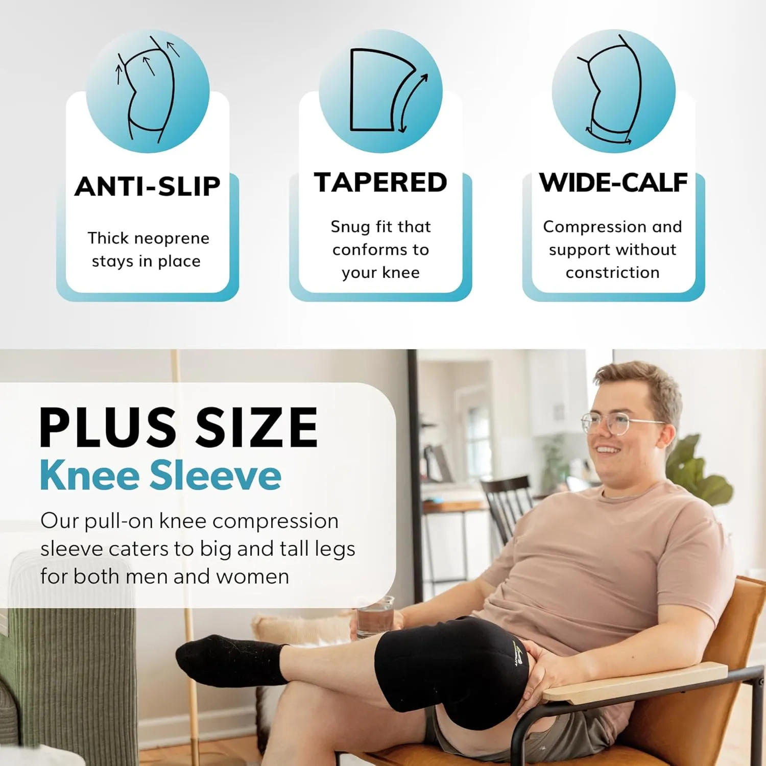 BraceAbility Plus Size Neoprene Knee Sleeve - Bariatric Knee Compression Sleeve for Large Legs and Big Thighs, Arthritis Joint Pain Support Knee Brace for Obese - Fits Men and Women (5XL Wide Calf)