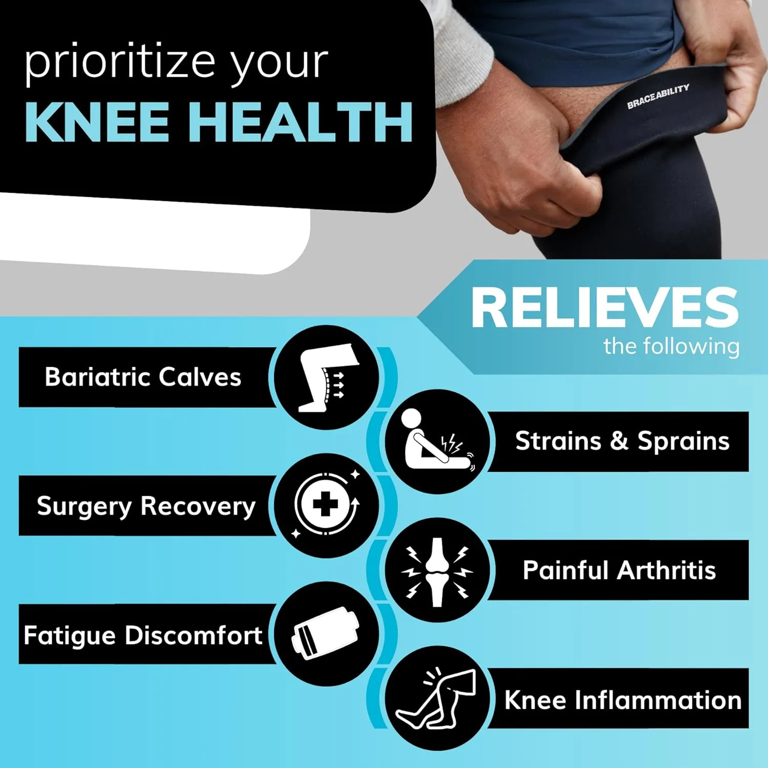 BraceAbility Plus Size Neoprene Knee Sleeve - Bariatric Knee Compression Sleeve for Large Legs and Big Thighs, Arthritis Joint Pain Support Knee Brace for Obese - Fits Men and Women (5XL Wide Calf)