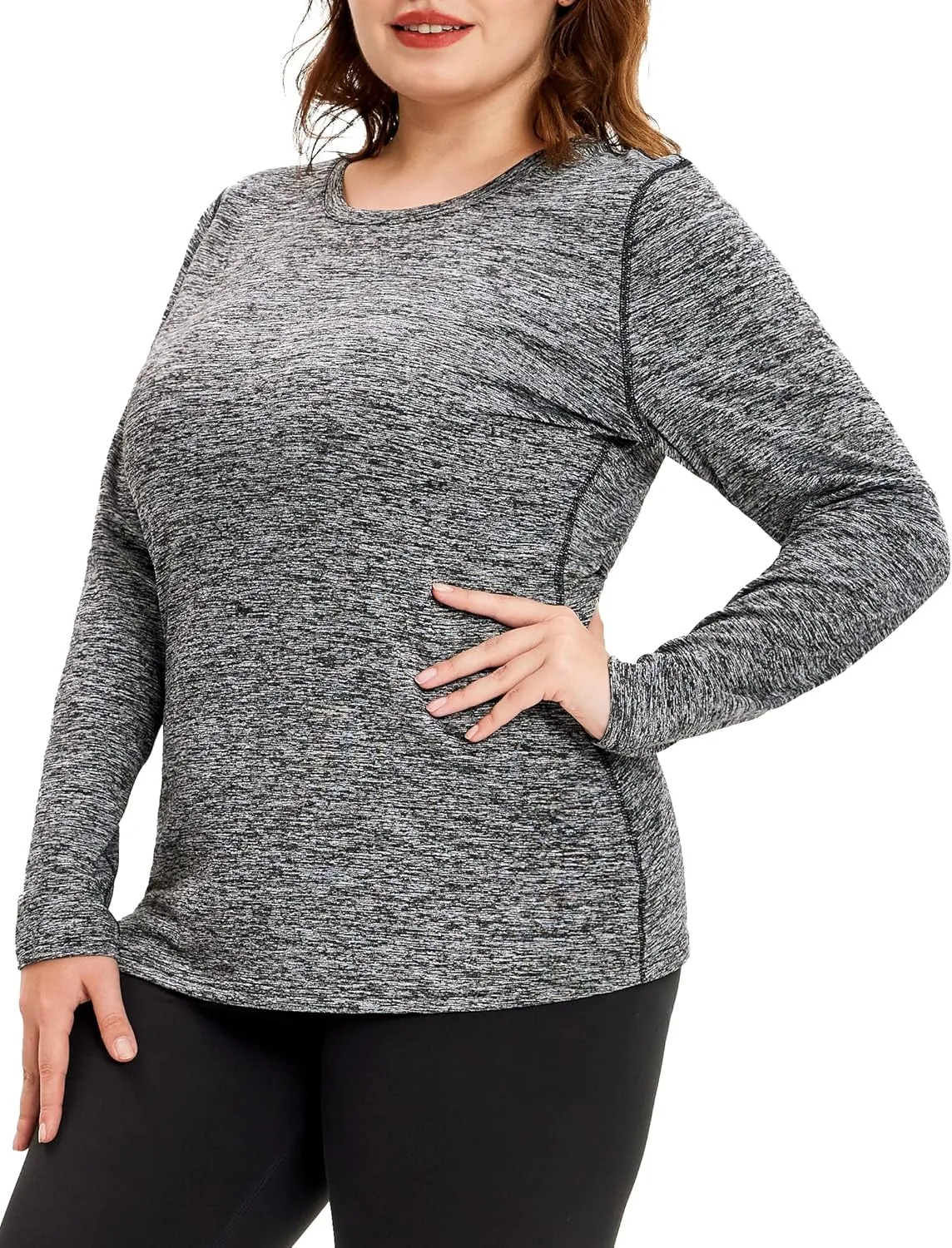 COOTRY Plus Size Thermal Shirts for Women Fleece Lined Crew Neck Tops Long Johns Base Layer Underwear