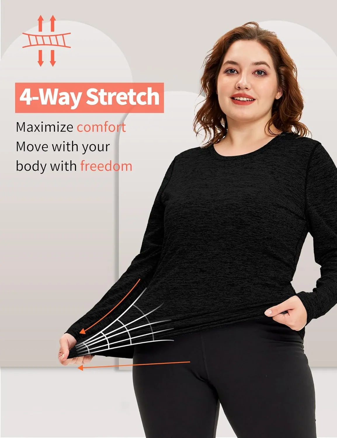COOTRY Plus Size Thermal Shirts for Women Fleece Lined Crew Neck Tops Long Johns Base Layer Underwear