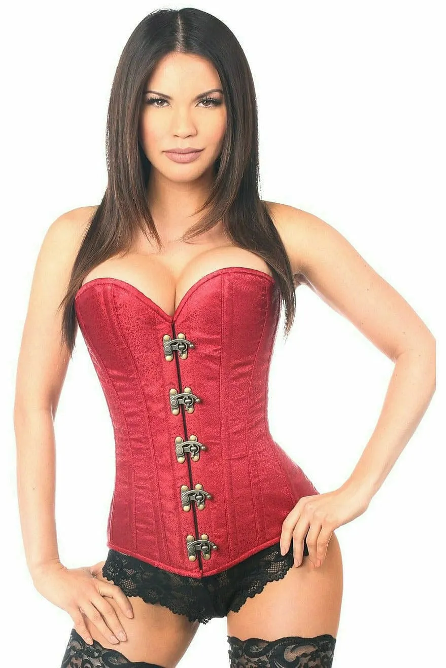Deluxe Wine Brocade Steel Boned Corset with Clasp Closure