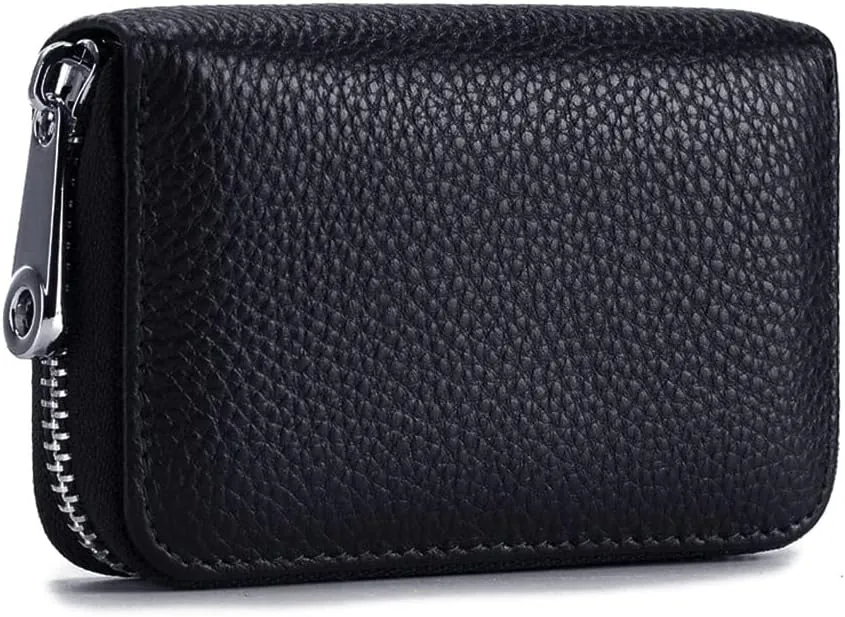 EASTNIGHTS RFID Credit Card Holder Genuine Leather Credit Card Wallet with Zipper
