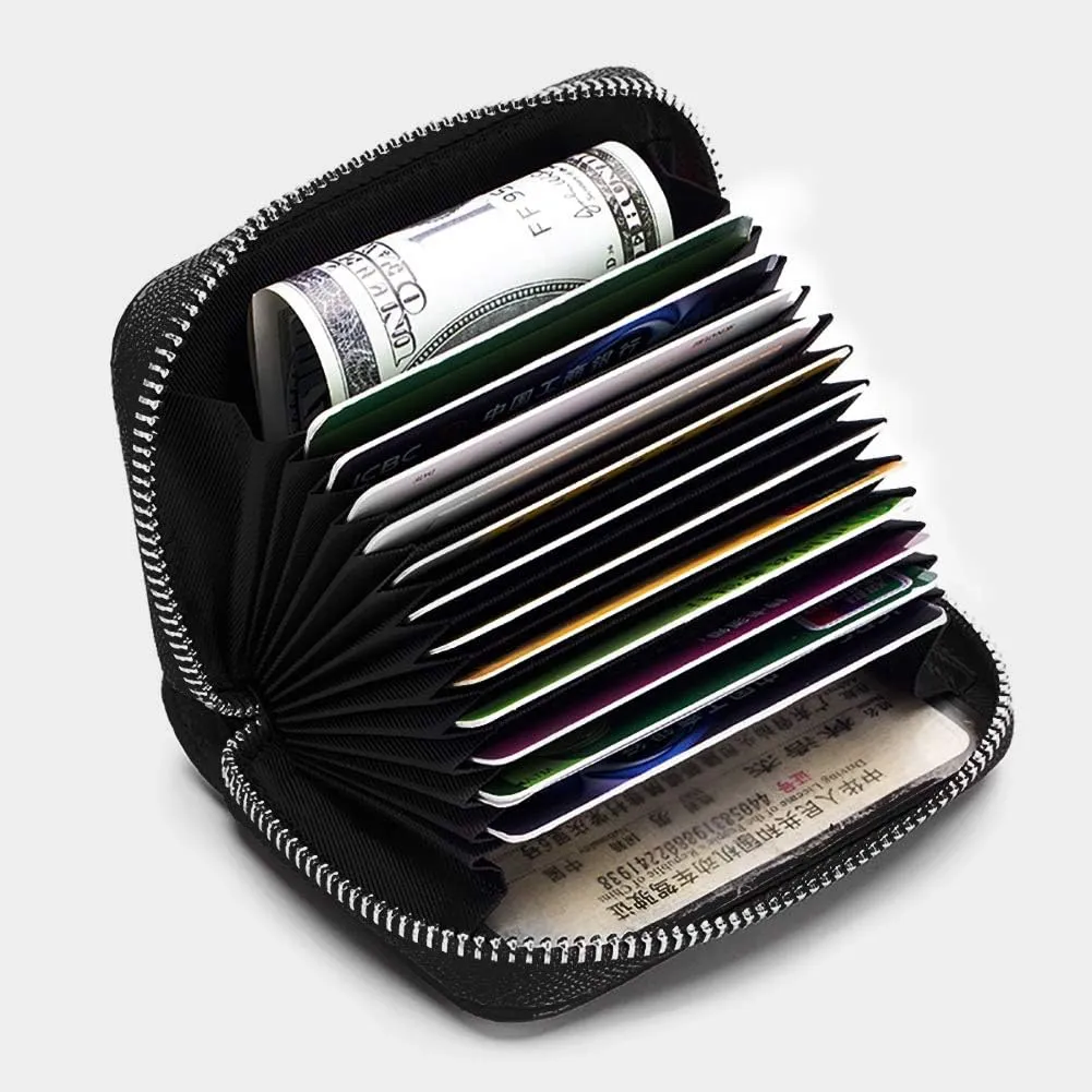 EASTNIGHTS RFID Credit Card Holder Genuine Leather Credit Card Wallet with Zipper
