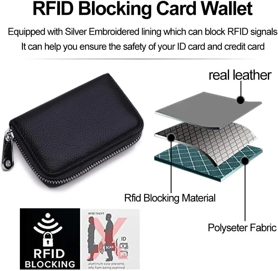 EASTNIGHTS RFID Credit Card Holder Genuine Leather Credit Card Wallet with Zipper