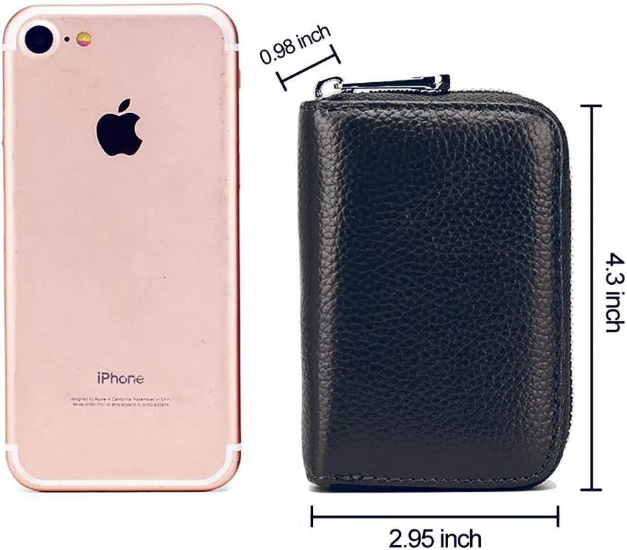 EASTNIGHTS RFID Credit Card Holder Genuine Leather Credit Card Wallet with Zipper