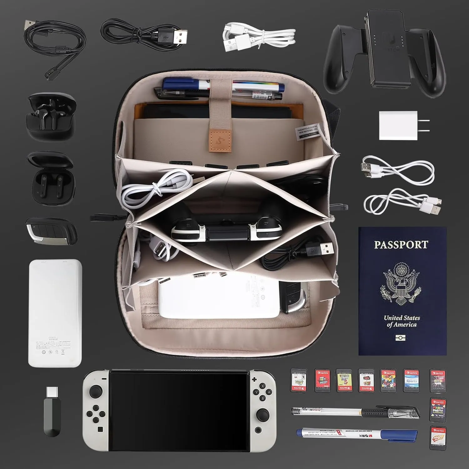 Electronic Organizer Travel Case Bag for Cables, Switch, SD card, Passport and More  Ultimate Protection & Portability Waterproof (Grey)