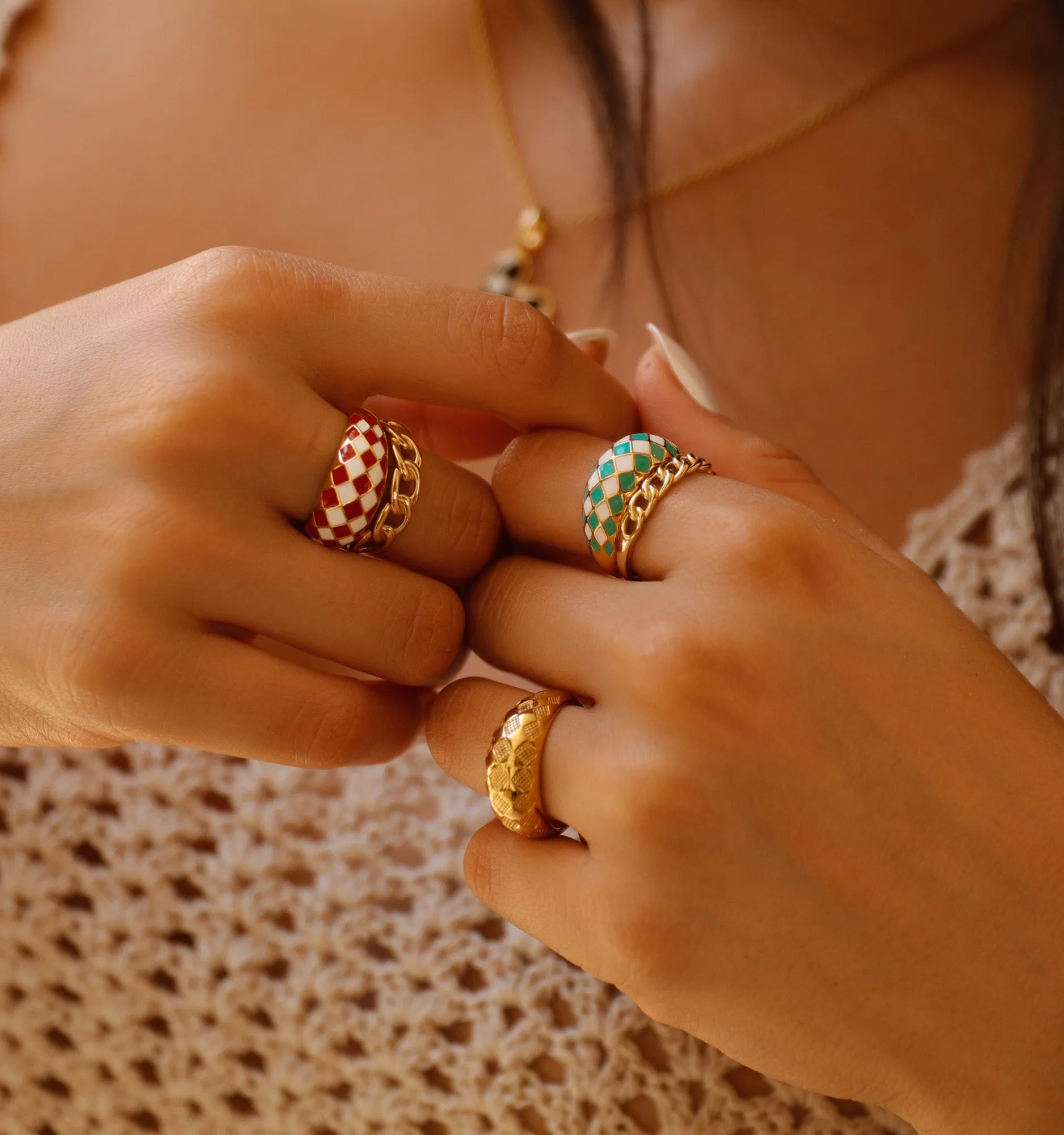 Emerald Green Checker Ring