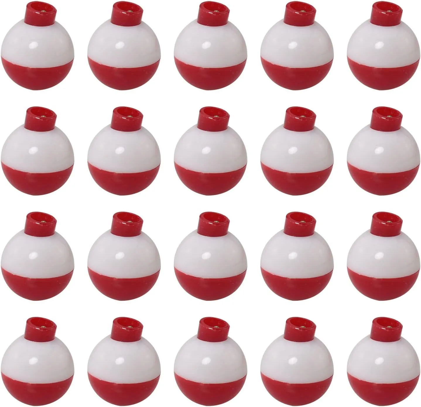 Fishing Bobber 20PCS Red and White ABS Plastic Snap-on Fishing Floats Bobber Round Buoy Fishing Tackle Accessories