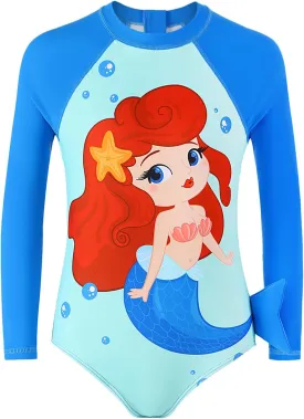 Girls Long Sleeve Rashguard Sets Kids One Piece Swimsuit Bathing Suit UPF 50  UV Zipper Swimwear