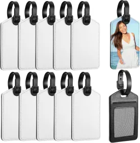 Hillban Sublimation Luggage Tags White Heat Transfer PU Leather Name Tag Blank Suitcase Label Travel Business ID Card Holder for DIY Travel Suitcase Sports Bag Label Gift Craft Rectangle(10 Pcs)