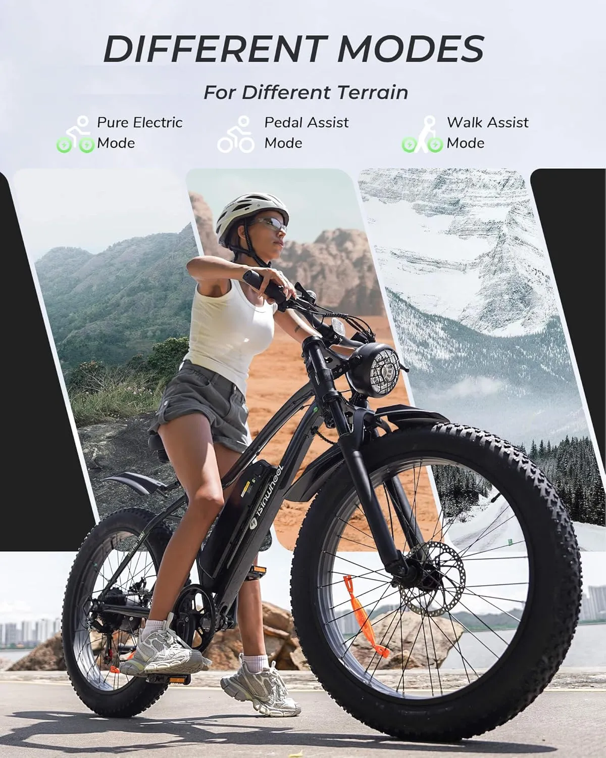 isinwheel M10 Plus Electric Bike for Adults 28mph 1000W Peak Motor, Dual Crown Fork Mountain Ebike 48V 13Ah Removable Battery 75 Miles Range, 7 Speed Shift, 26 x 4.0 Fat Tire Adults Electric Bicycles
