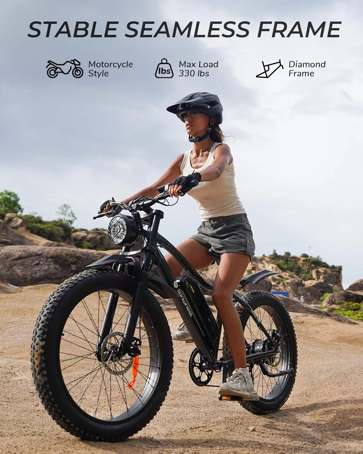 isinwheel M10 Plus Electric Bike for Adults 28mph 1000W Peak Motor, Dual Crown Fork Mountain Ebike 48V 13Ah Removable Battery 75 Miles Range, 7 Speed Shift, 26 x 4.0 Fat Tire Adults Electric Bicycles