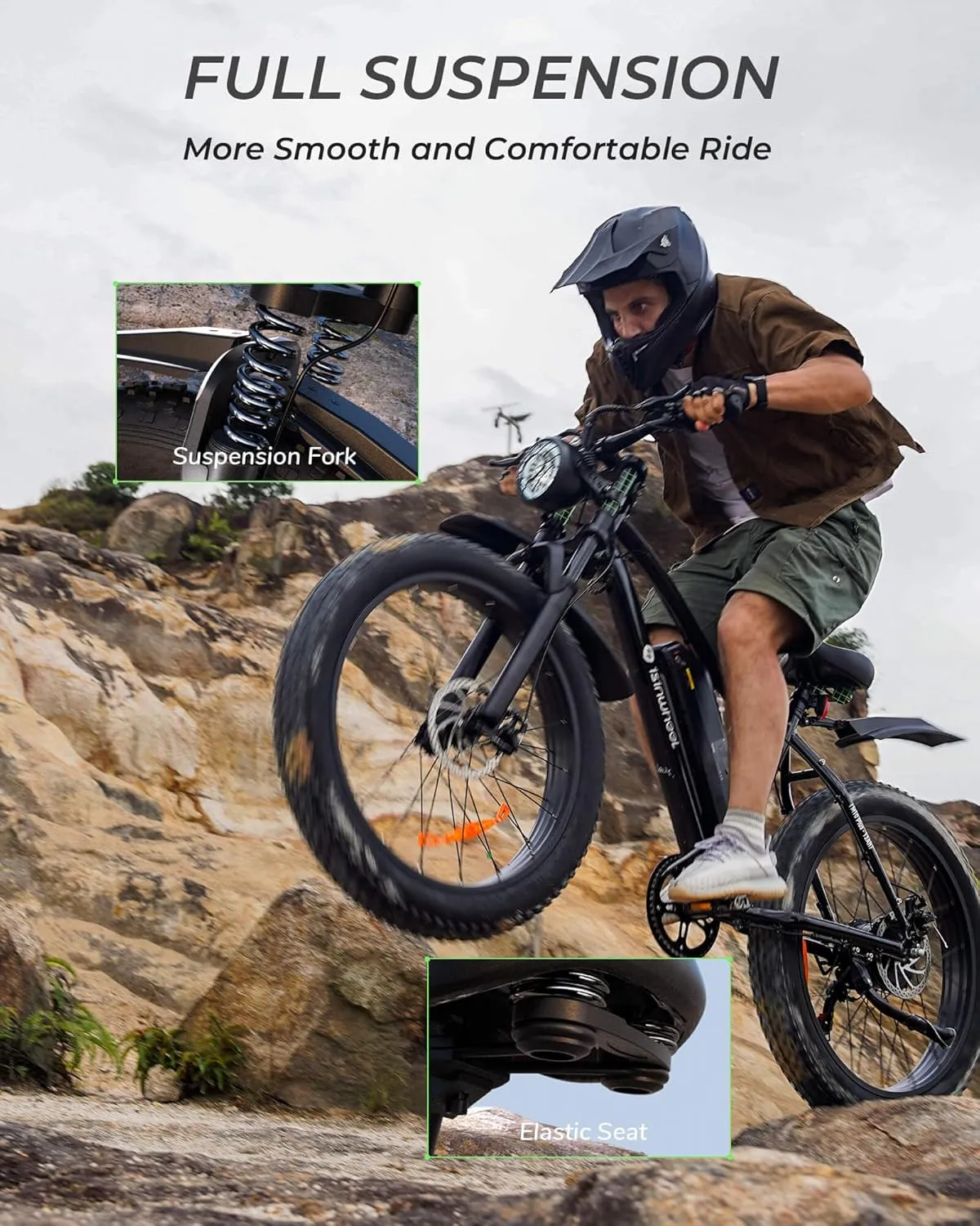 isinwheel M10 Plus Electric Bike for Adults 28mph 1000W Peak Motor, Dual Crown Fork Mountain Ebike 48V 13Ah Removable Battery 75 Miles Range, 7 Speed Shift, 26 x 4.0 Fat Tire Adults Electric Bicycles
