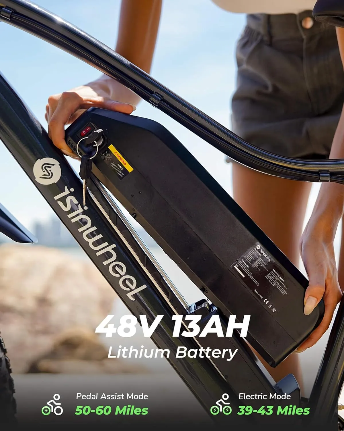 isinwheel M10 Plus Electric Bike for Adults 28mph 1000W Peak Motor, Dual Crown Fork Mountain Ebike 48V 13Ah Removable Battery 75 Miles Range, 7 Speed Shift, 26 x 4.0 Fat Tire Adults Electric Bicycles