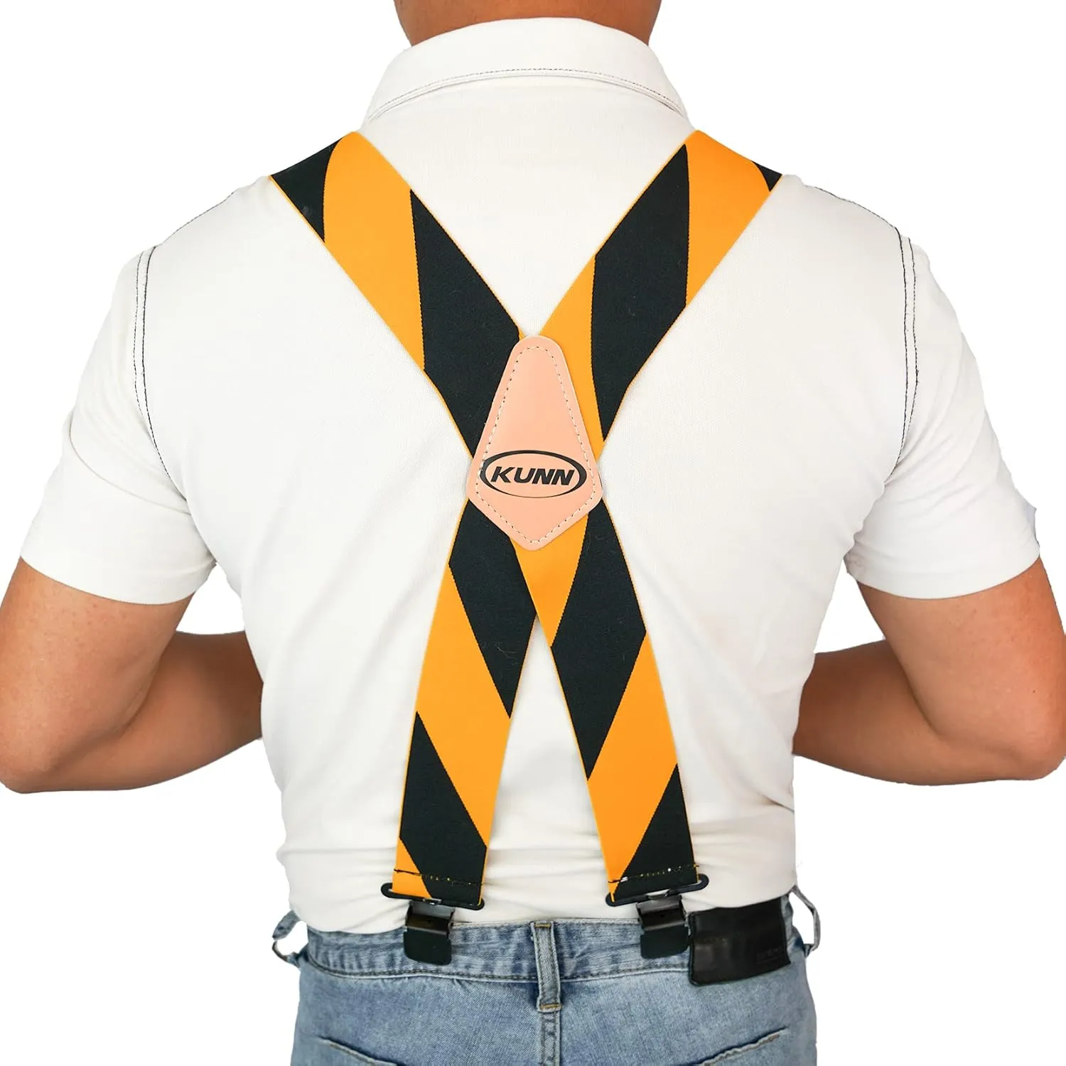KUNN Mens Suspenders X-Back 2 Inch Wide Elastic Suspender Heavy Duty Clips Work Suspenders