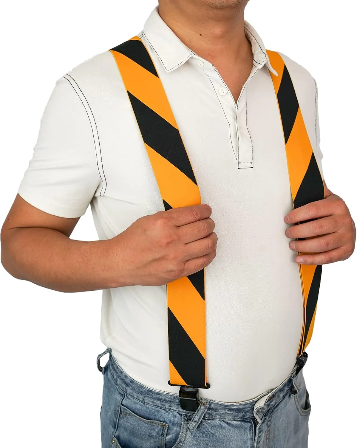 KUNN Mens Suspenders X-Back 2 Inch Wide Elastic Suspender Heavy Duty Clips Work Suspenders
