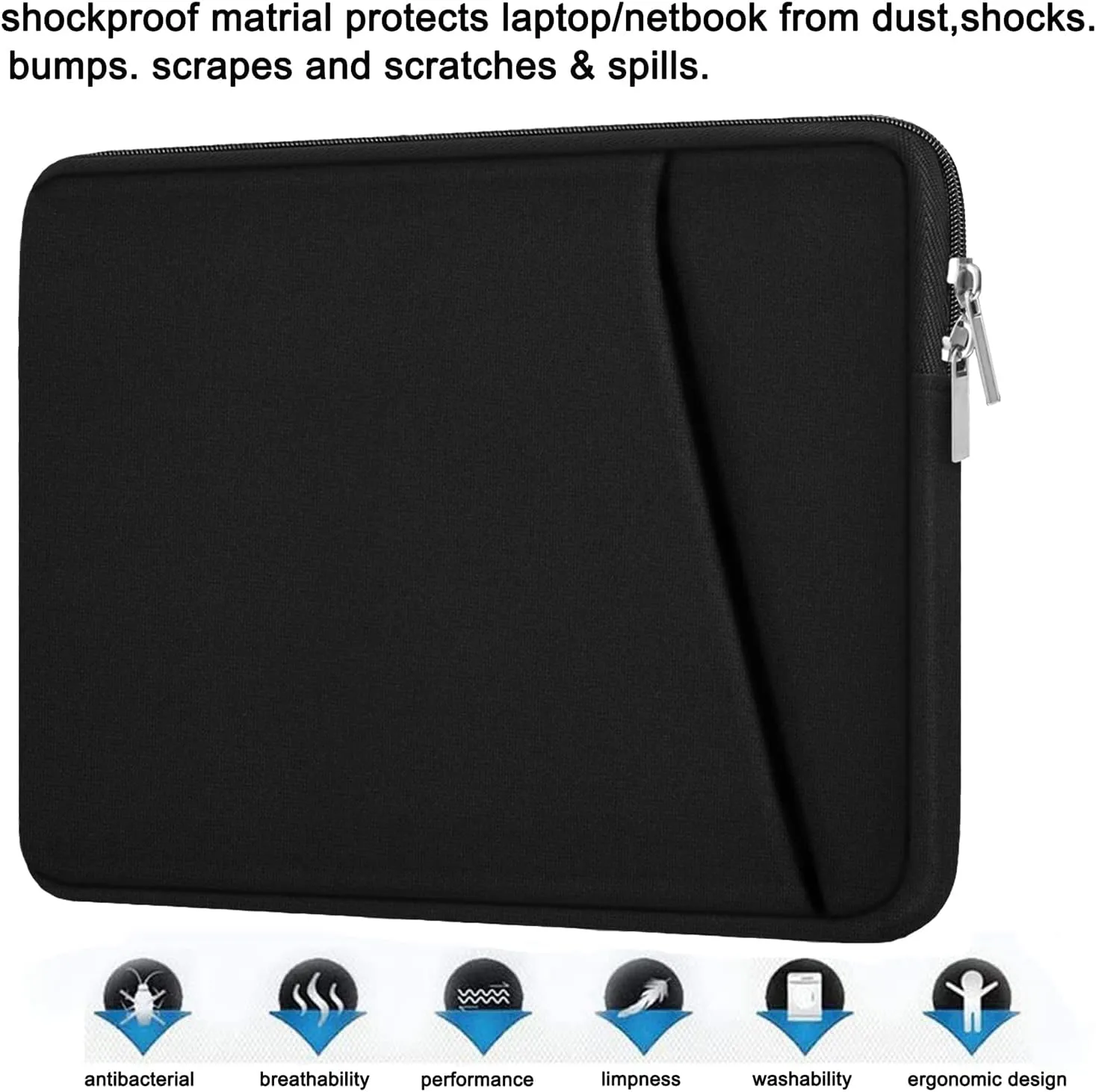 Laptop Sleeve, Durable Briefcase Shockproof Protective Case, Handbags Portable Laptop Bag for 15.6 inch HP Dell Asus Lenovo Notebook Computer with Front Pocket, Black