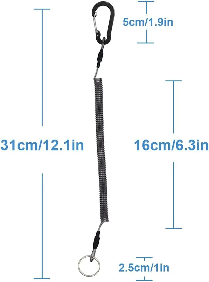 Lix&Rix Retractable Safety Coiled Lanyard with Aluminium Alloy Carabiner Clip, Black/Blue/Green/Red/Silver/Yellow