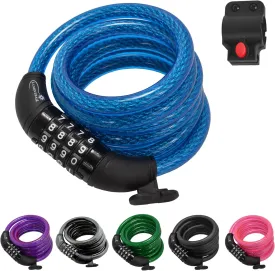 Lumintrail 6ft Heavy Duty Anti Theft Bike Lock Cable - Combination Lock with Mounting Bracket (1 Pack, Blue)