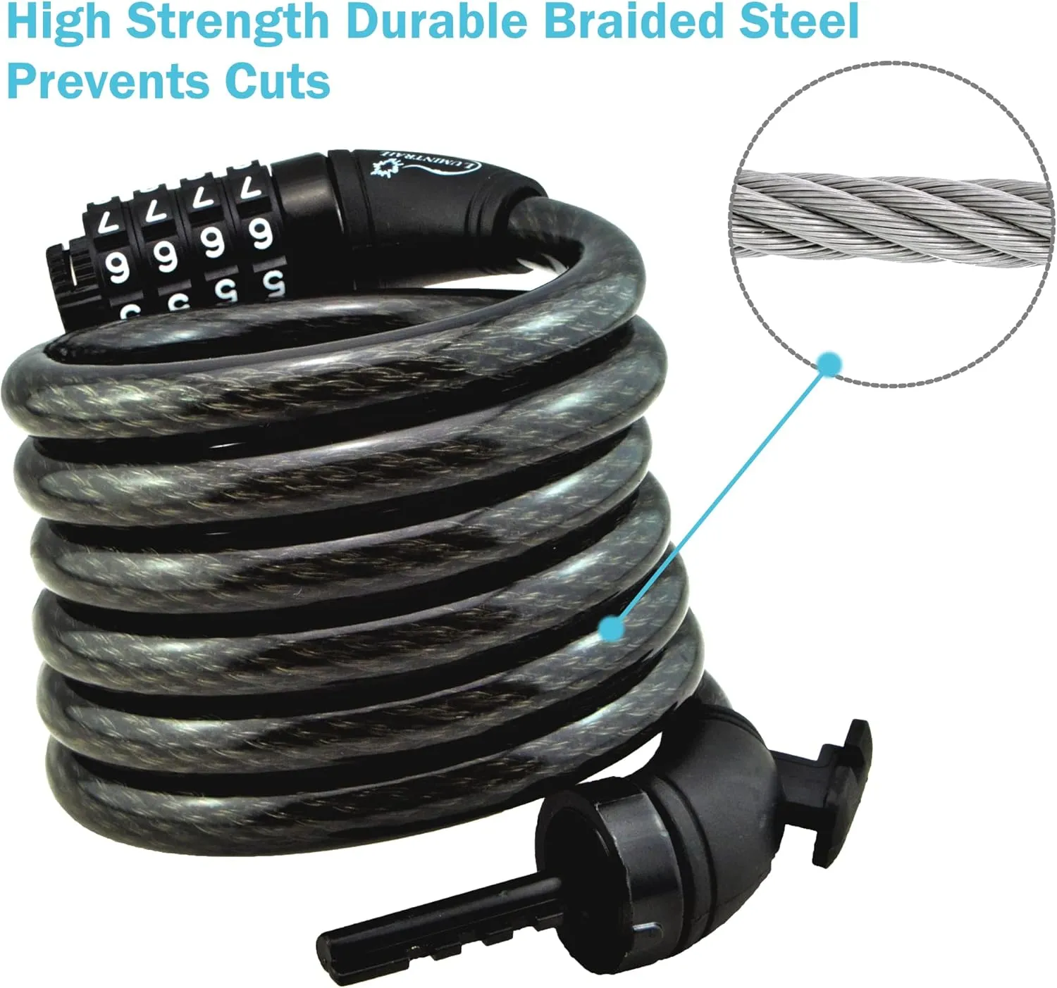Lumintrail 6ft Heavy Duty Anti Theft Bike Lock Cable - Combination Lock with Mounting Bracket (1 Pack, Blue)