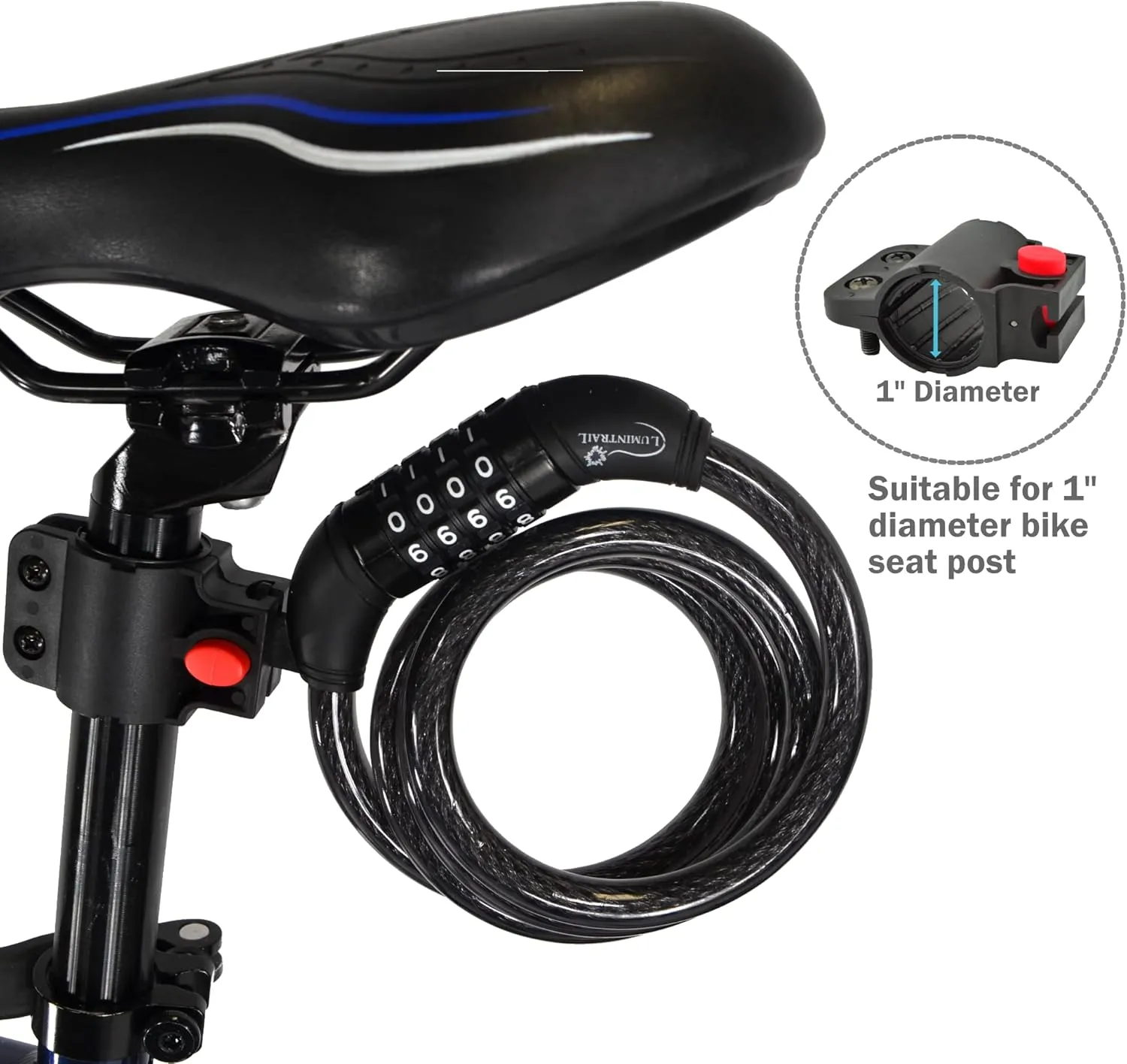 Lumintrail 6ft Heavy Duty Anti Theft Bike Lock Cable - Combination Lock with Mounting Bracket (1 Pack, Blue)