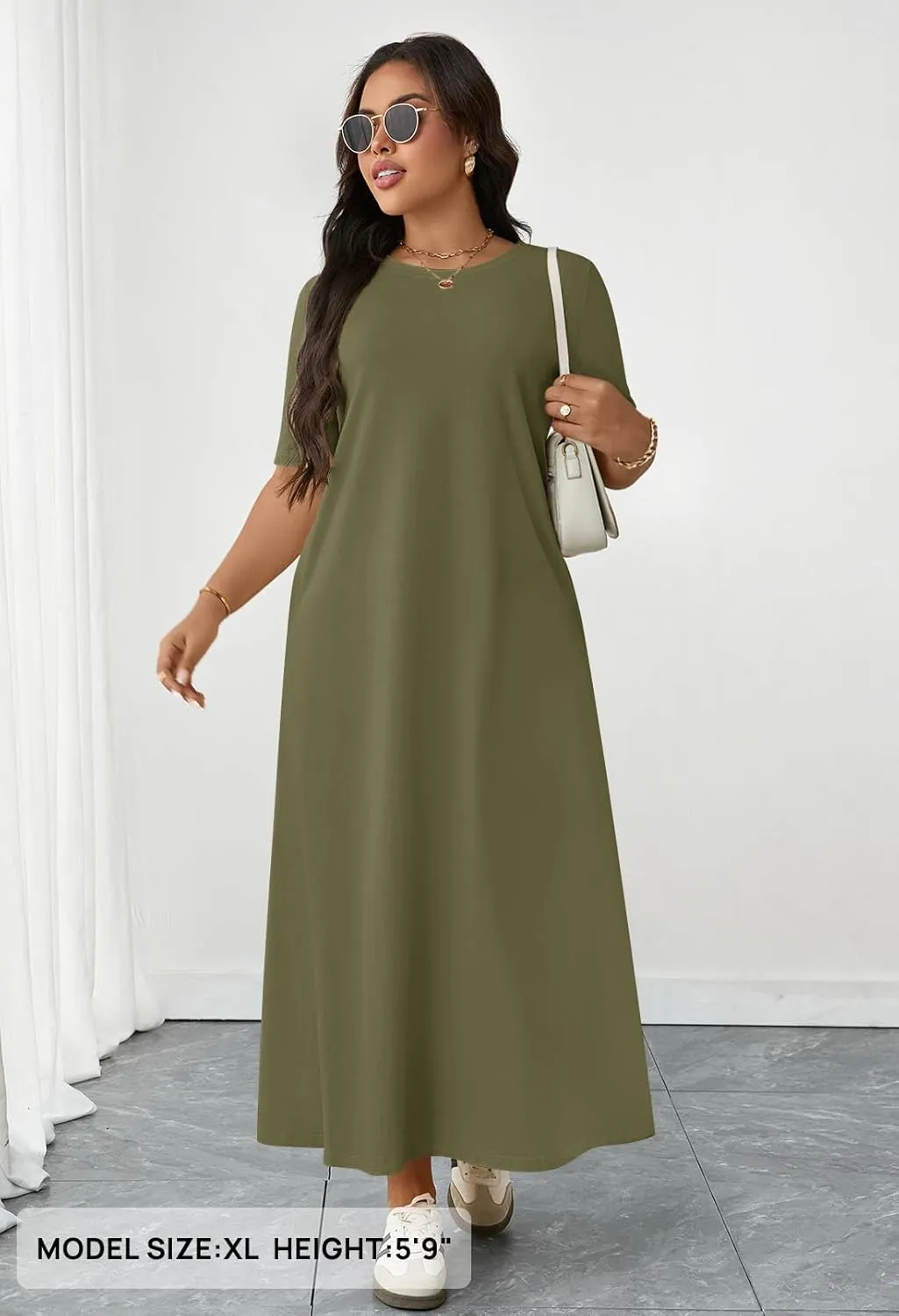 MEROKEETY Women's 2025 Summer Casual Maxi Dress Beach Vacation Short Sleeve Crewneck Basic Long T Shirt Dresses