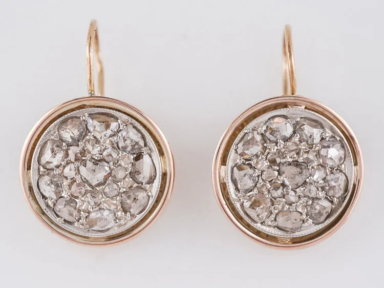 Modern Earrings 1.58 Rose Cut Diamonds in 14k Yellow & White Gold