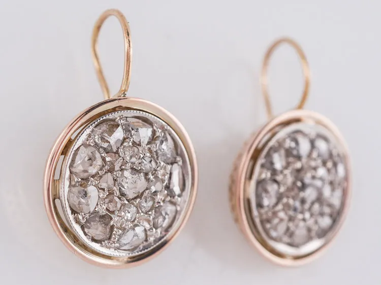 Modern Earrings 1.58 Rose Cut Diamonds in 14k Yellow & White Gold