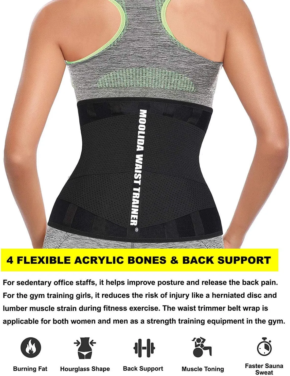 Moolida Waist Trainer Belt for Women or Men Waist Trimmer Workout Fitness Back Support Belts
