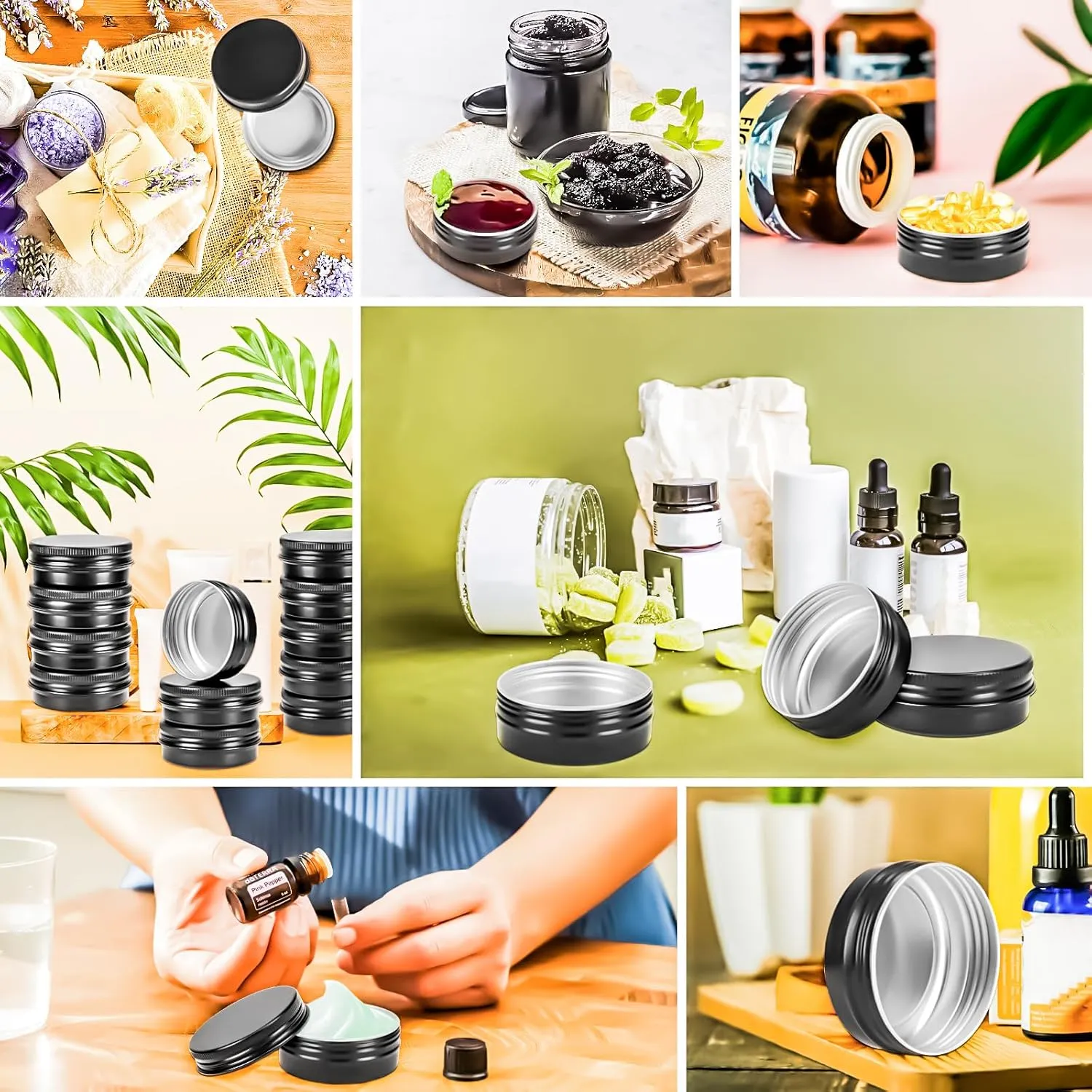 MotBach 16Pack 2oz Tin Jars, 60ml Metal Tin cans, 2Ounce Aluminum tin can jar Containers with Screw Lid for Lotion Bars, Balms, Spices, Salve, Beard Balm, Toiletries, Creams, Samples, Makeup Cosmetic