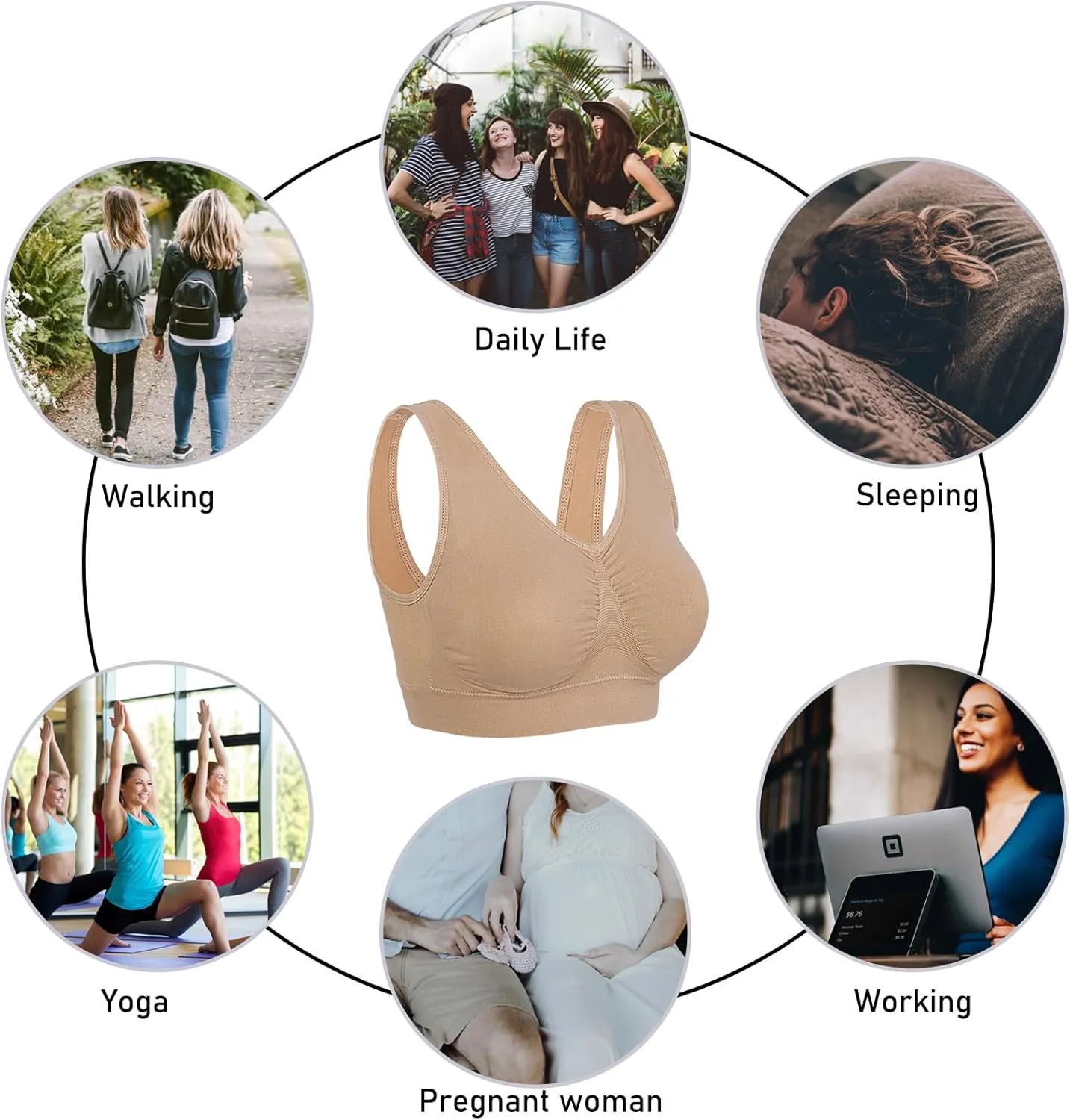 Onory 3 Pack Sports Bras for Women Wirefree Padded Workout Yoga Gym Fitness Bra Medium Support