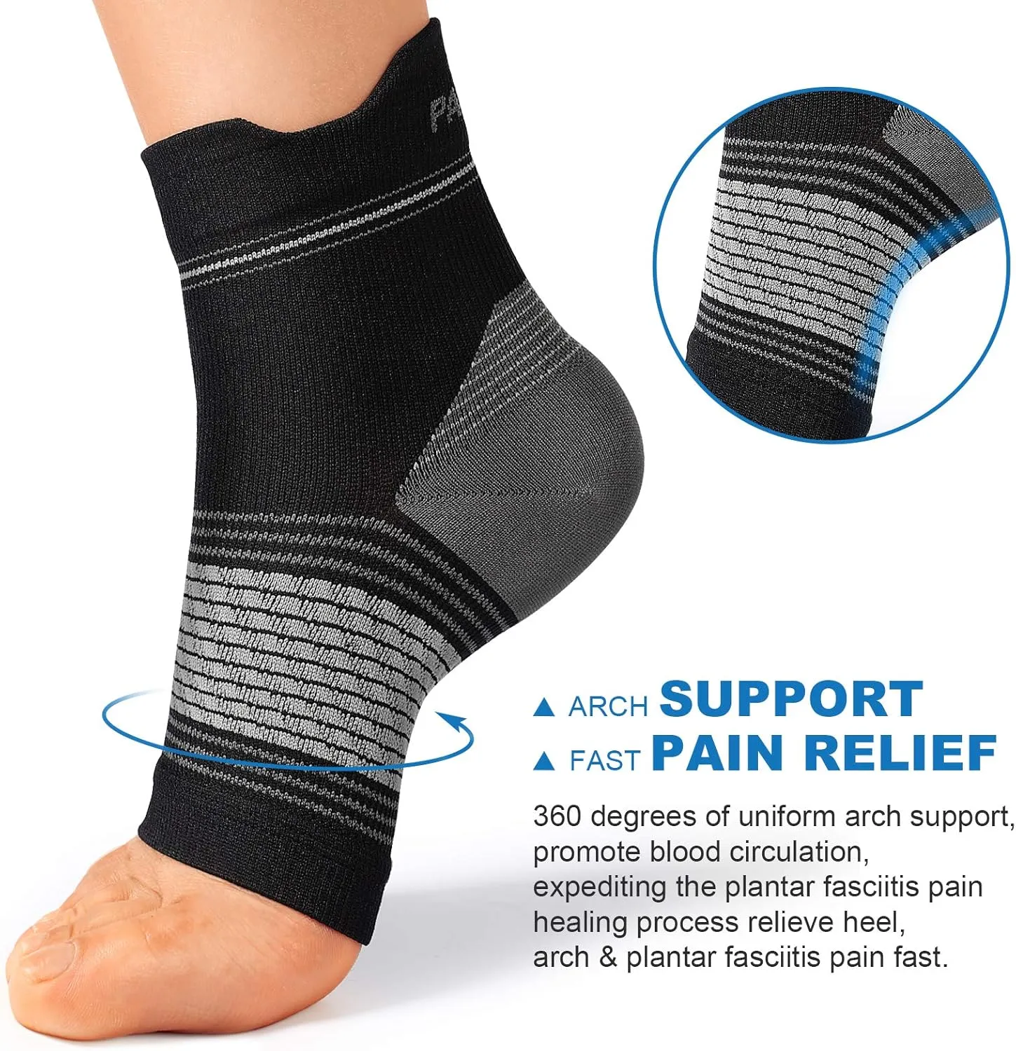 Plantar Fasciitis Sock (6 Pairs) for Men and Women, Compression Foot Sleeves with Arch and Ankle Support (Black, Medium)
