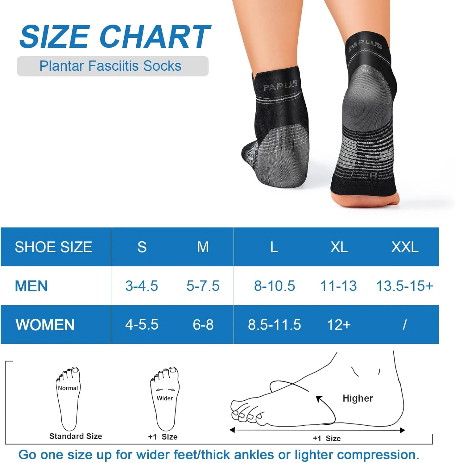 Plantar Fasciitis Sock (6 Pairs) for Men and Women, Compression Foot Sleeves with Arch and Ankle Support (Black, Medium)