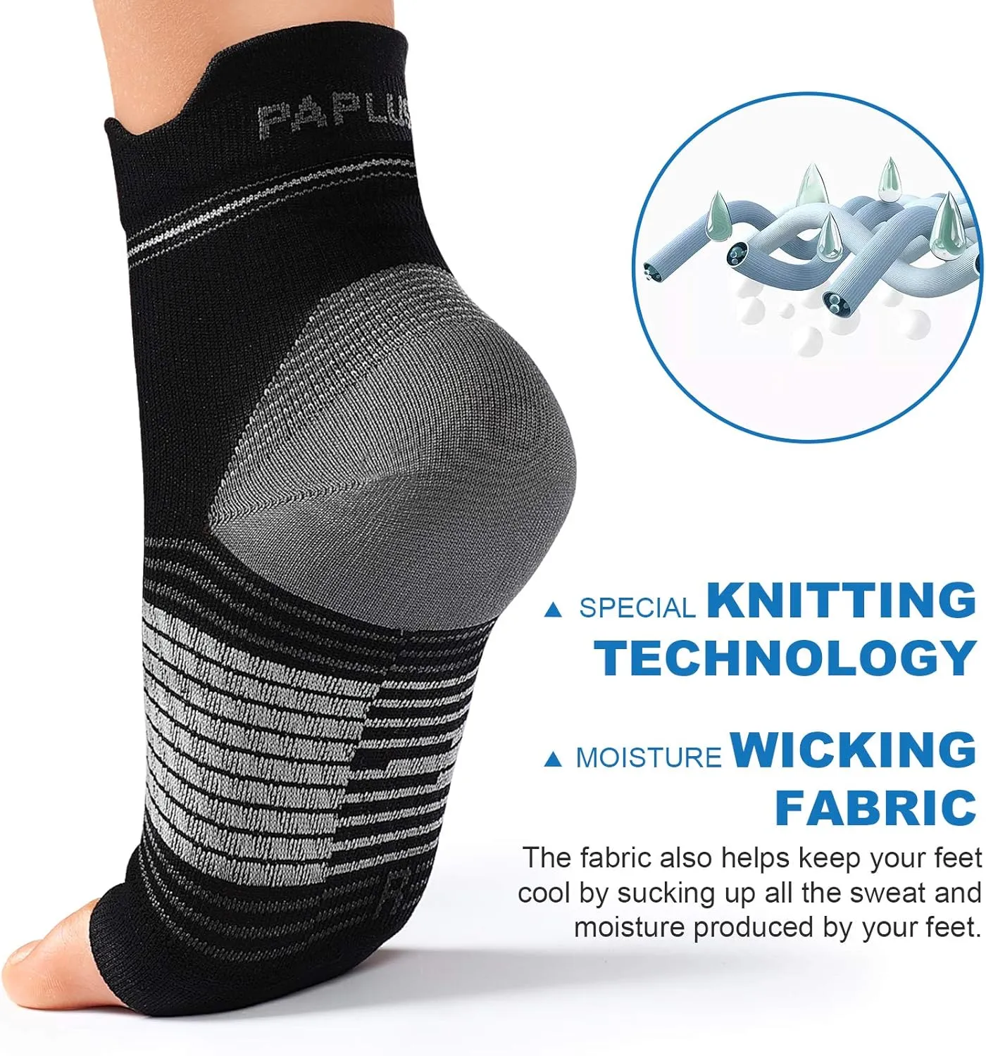 Plantar Fasciitis Sock (6 Pairs) for Men and Women, Compression Foot Sleeves with Arch and Ankle Support (Black, Medium)