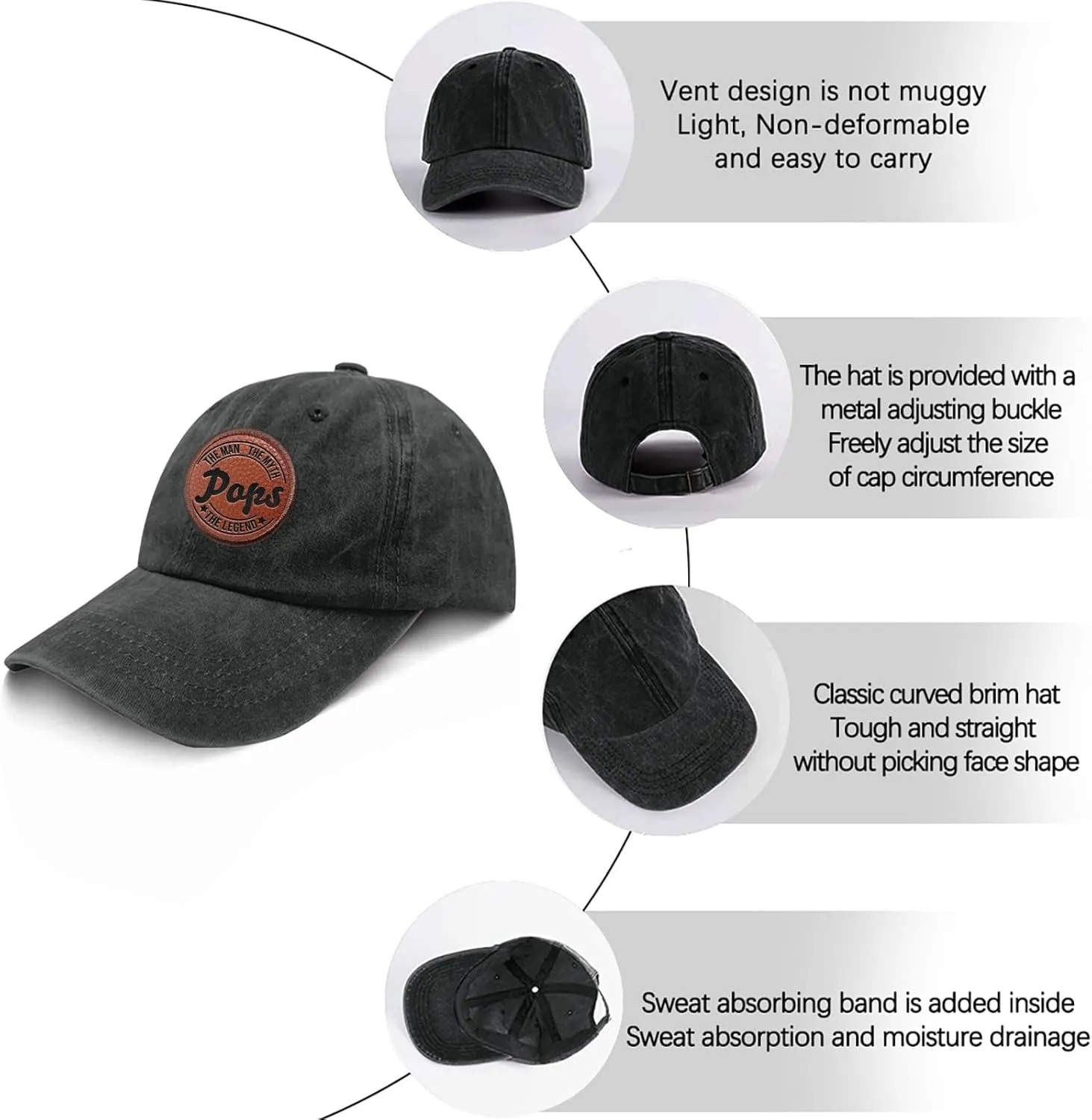 Pops The Man The Myth The Legend Hats Outdoor Cap for Women