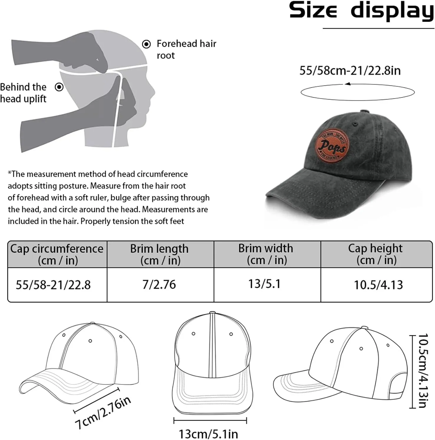 Pops The Man The Myth The Legend Hats Outdoor Cap for Women
