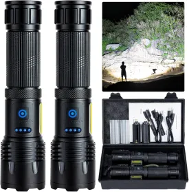Rechargeable LED Flashlights High Lumen,3000 Lumens Super Bright Flashlight,Powerful Flash Light 7 Modes with COB Work Light IPX7 Waterproof for Outdoor Emergency Camping Hiking