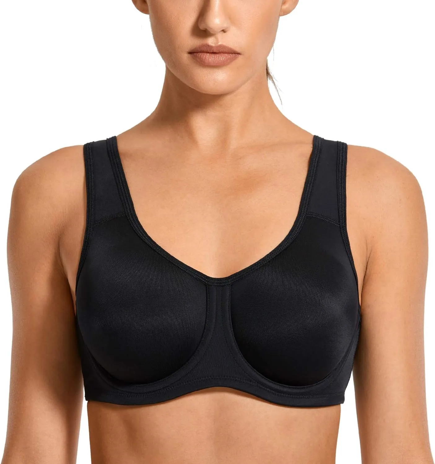 SYROKAN Women's Max Control Underwire Sports Bra High Impact Plus Size with Adjustable Straps Unlined Bra